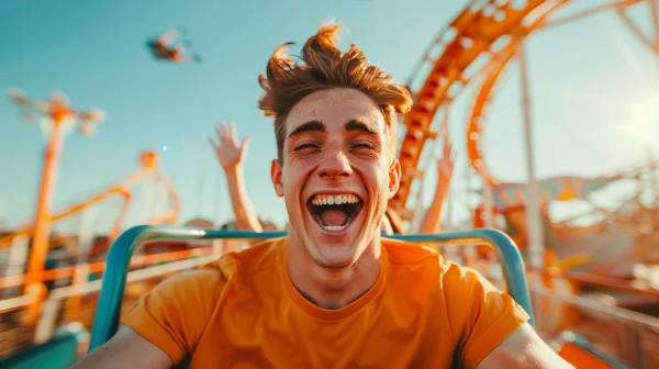 excited-man-in-orange-shirt-on-rollercoaster